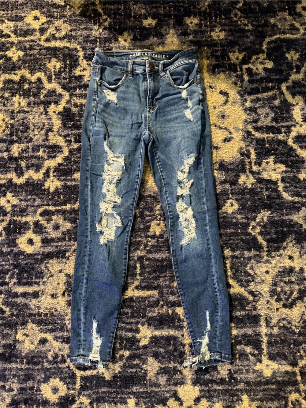 American Eagle Outfitters Blue Distressed Skinny Jeans